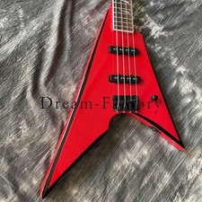 High Quality Red 4 Strings Arrow V Shape Electric Bass Guitar Rosewood Fretboard