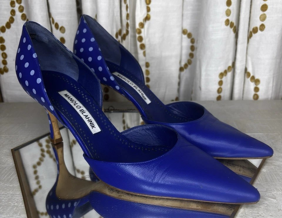 Tacones - MANOLO BLAHNIK Mujer Cuero Azul y Blanco Lunares Tacones Foto 2 de 4