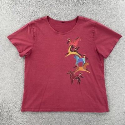 Vtg Womens L Red Short Sleeve T Shirt Petroglyph Horse Graphic Print 90s Graphic
