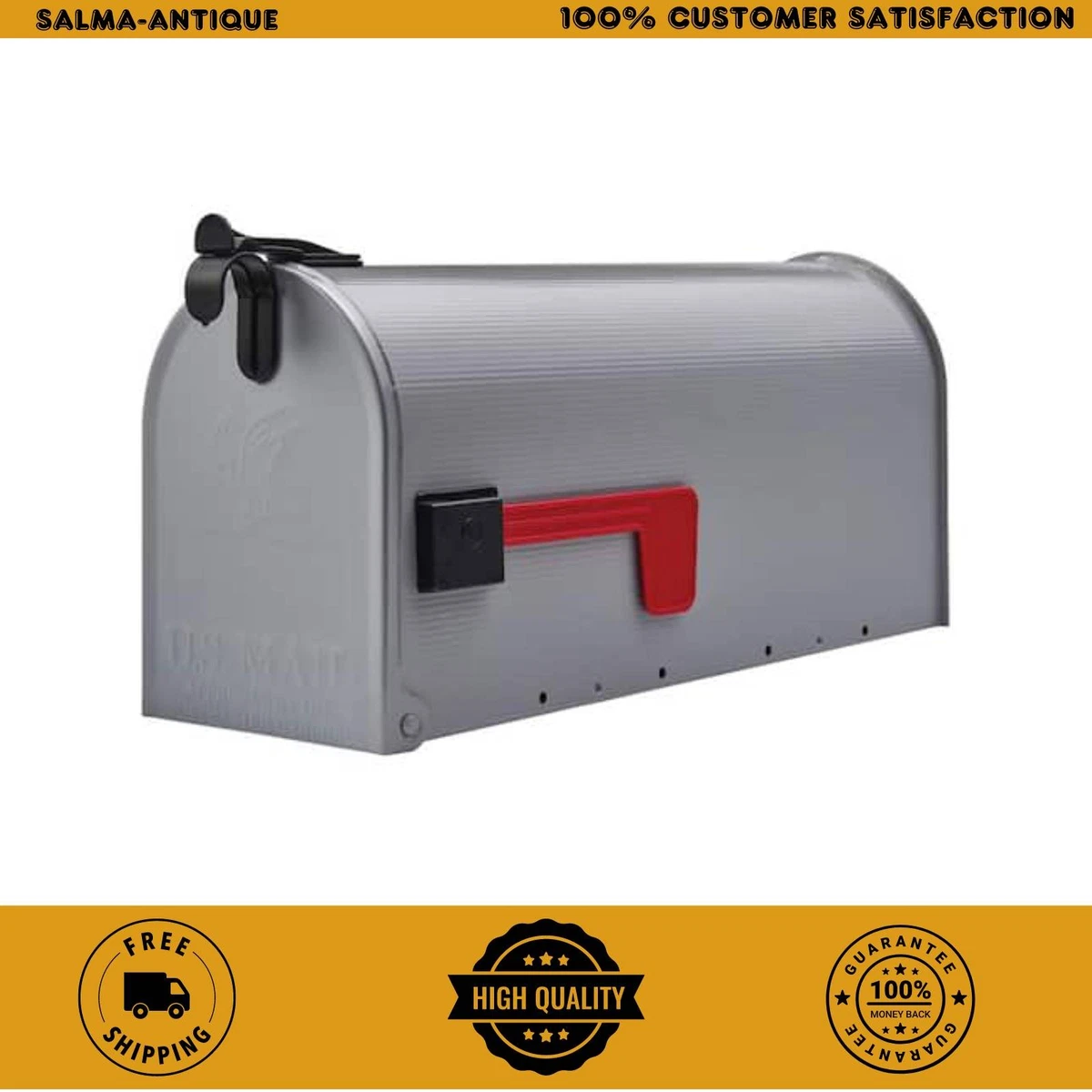 Grayson Post Mount Mailbox – Medium Steel, Gray Finish, USPS Approved With Flag