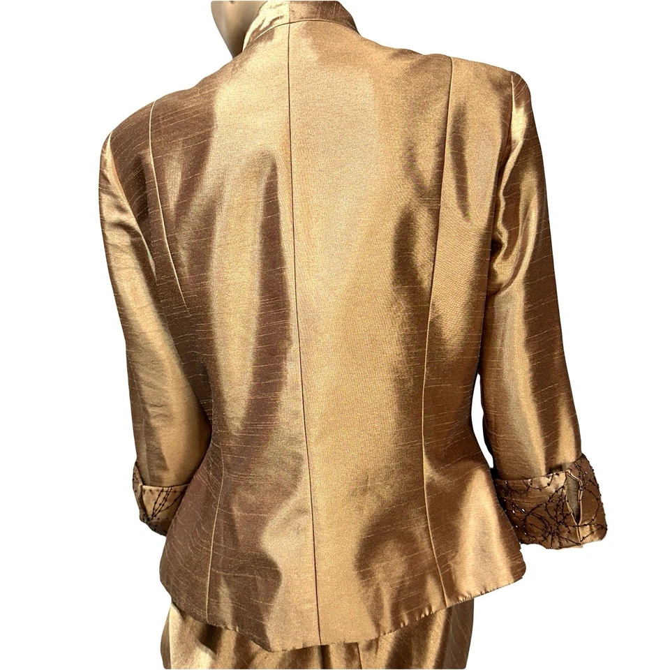 Cachet Gold Tan 2 Piece Maxi Dress Gown Jacket Set Size 16 Beaded Formal Evening - Image 4 of 4