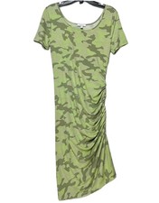 Skinnygirl Connie Camo Midi Dress Women M Ruched Short Sleeve NWOT
