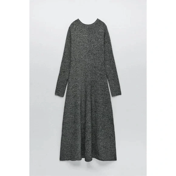 VESTIDO DE MALHA ZARA 9598/203 SUÉTER CINZA MARLED MANGA LONGA MAXI LINHA A M - Imagem 4 de 4