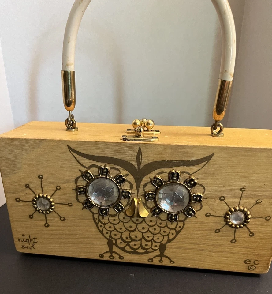 Collins Of Texas  Vintage 60s (Night Owl) Wooden Box Purse - Image 2 of 4