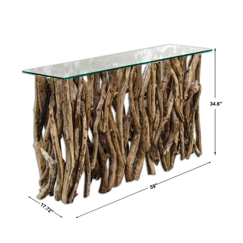 Uttermost Teak Coastal Wood and Glass Console Table in Woodtone - Picture 5 of 5