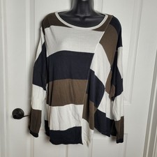 Planet Lauren G Sweater One Size Black Brown Colorblock Knit Asymmetrical Boxy