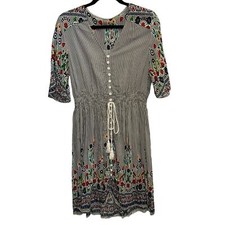 Striped Floral V Neck Button Front Dress