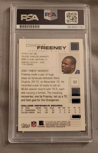 Dwight Freeney signed 02 Topps Finest Football Rookie Card RC IP auto PSA Colts - Picture 3 of 3