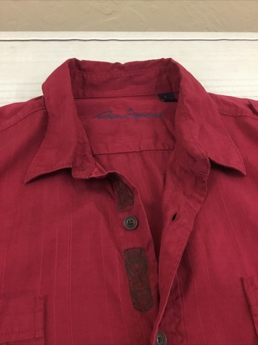 Reyn Spooner Button Up Tiki Shirt Cotton Tencel Hawaiian Tropical Striped Red Lg - Picture 3 of 12