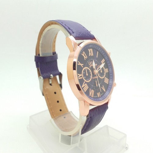 Genev Platinum Mode Analog Leder Quarz Armbanduhr Lila mit Roségold 300457 - Bild 3 von 5