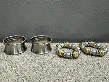 4 Mix Match Napkin Ring Holders 2 Silver Tone Metal 2 Beaded Faux Pearl in EUC