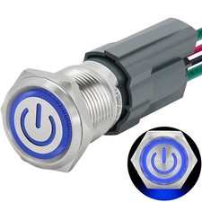 15Amp 12V-24V DC 16mm Latching Push Button Switch IP67 Waterproof SPST with L..