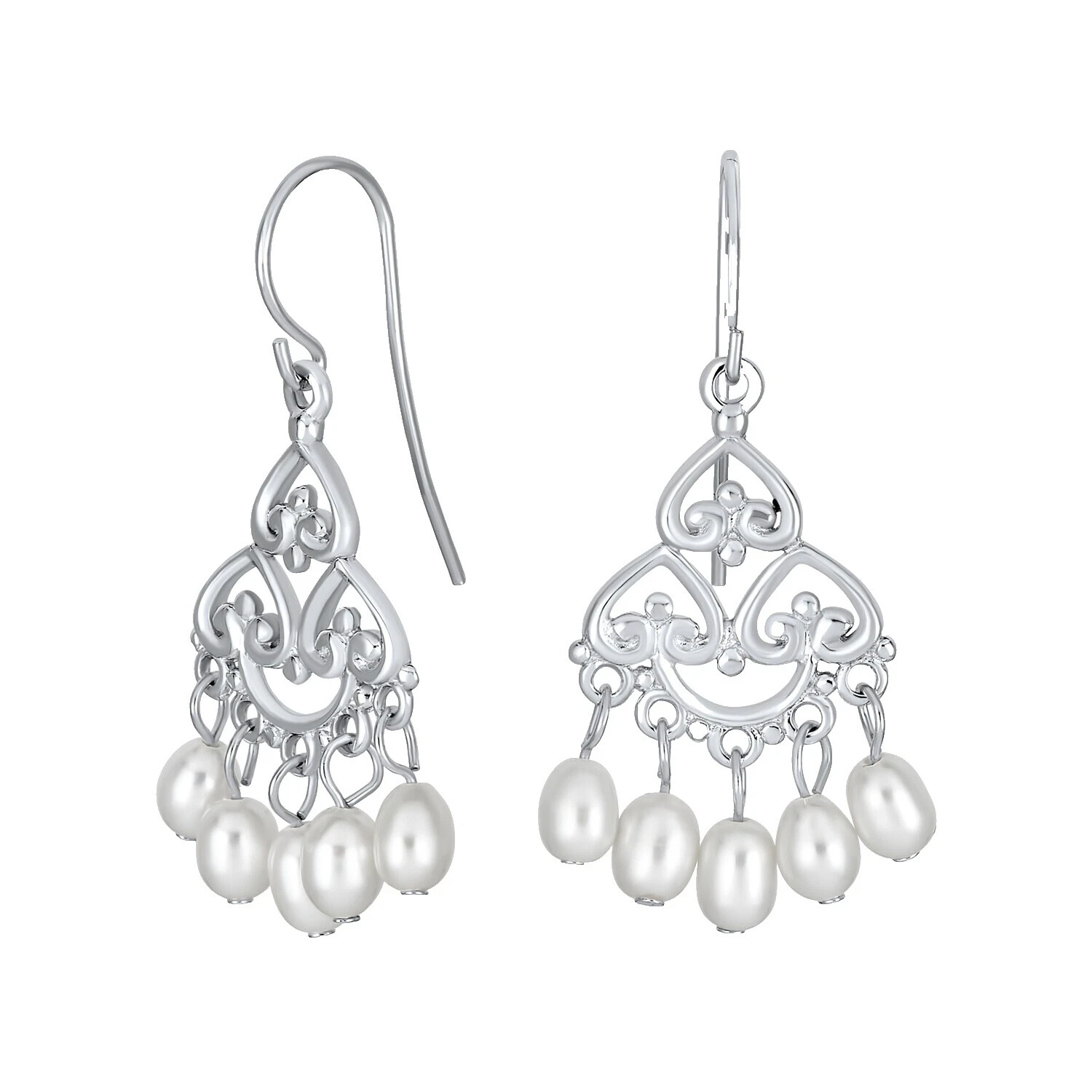 珍珠镀银时尚吊灯耳环