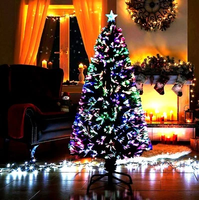 PREFIX FIBER OPTIC CHRISTMAS TREE GREEN XMAS LED WITH STAR 2FT 3FT 4FT 5FT 6FT 7FT