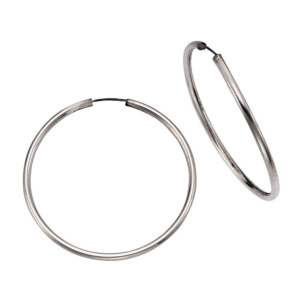 Creolen Ohrringe 925 Sterling Silber Rhodiniert 4Cm Durchmesser Hochglanzpoliert-image