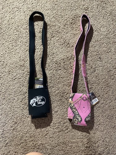 2 Pc Beer Coozie Bass Pro Black His and Hers Red Head Deer Pink Camo neck cooli - Picture 9 of 10