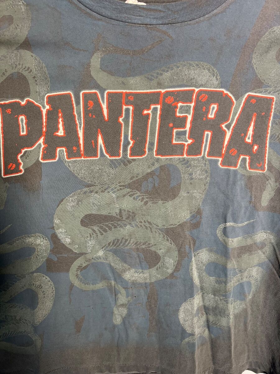 Vintage Rare 90s Pantera AOP Snake Shirt Faded White Vintage Rare 90s Pantera AOP Snake Shirt Faded White