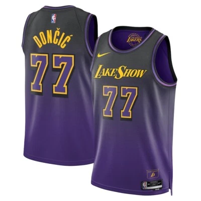 LA Lakers Herren Trikot NBA City Edition (77 Doncic) Lila Neu Alle Größen UK