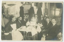 BP623 Vintage Photo Card RPPC Group Men Mustache Dog Meal