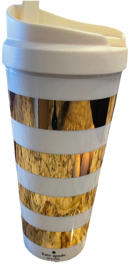 Taza de café térmica de viaje Kate Spade NY vaso insultado 16 onzas rayas doradas Foto 2 de 4