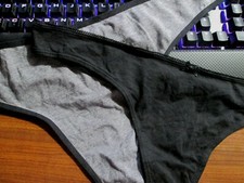 2 New 95 Cotton Thong Panties   Size L Set of Black  Gray w/Black Edges