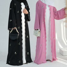 Middle East Dubai Abaya Flower Embroidery Elegant Lace Cardigan Dress Kaftan