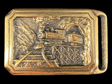 Tech Ether T.E. Express Solid Brass Belt Buckle Train Railroad Railway Scene EX 