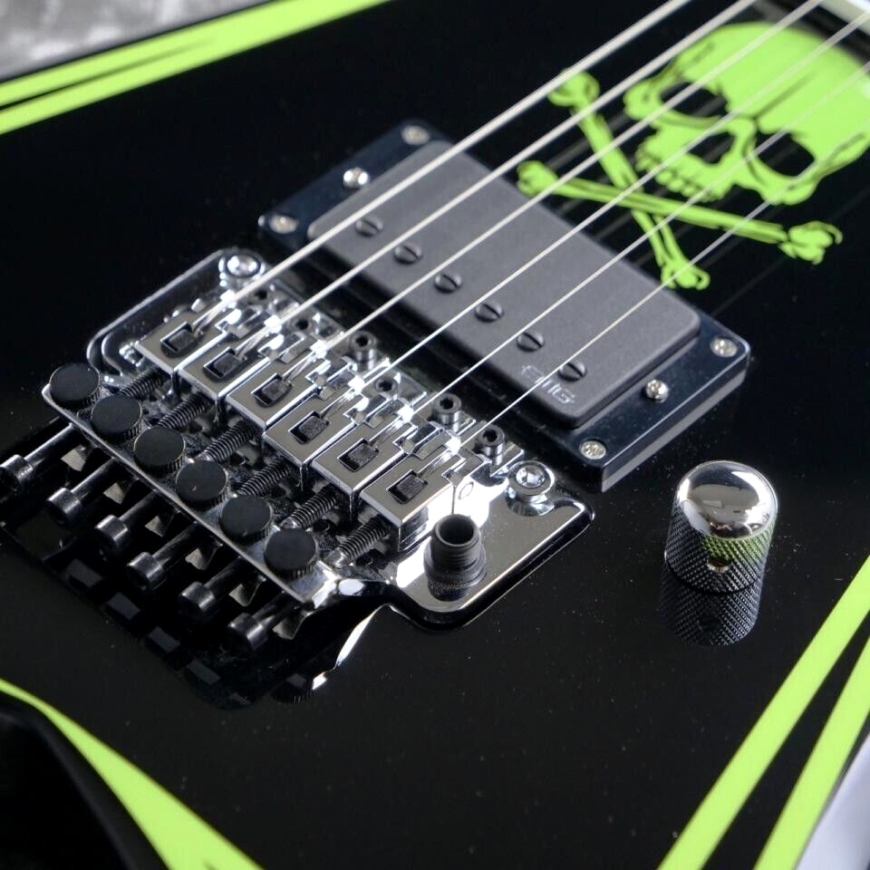 EDWARDS E-ALEXI GREENY Black Lime Green Pinstripe & Skull Electric