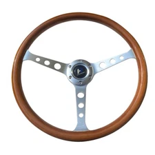 15" Wooden Steering Wheel Grain 1.5'' Silver Brushed Spoke Classic Wood 380mm