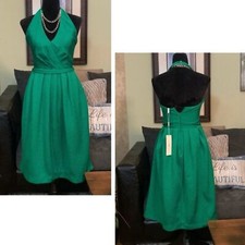 HALSTON HERITAGE NWT $675 RARE Sleeveless Green Textured Open Back Halter Dress
