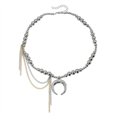 Trendy Layering Bead Crescent Pendant Necklace Alloy Jewelry For Casual Chic