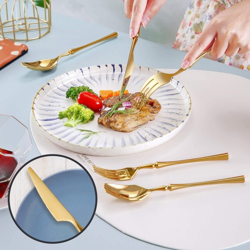 20-Piece Gold Silverware Set for 4,Modern 18/10 Stainless Steel Flatware Set,... - Picture 6 of 7