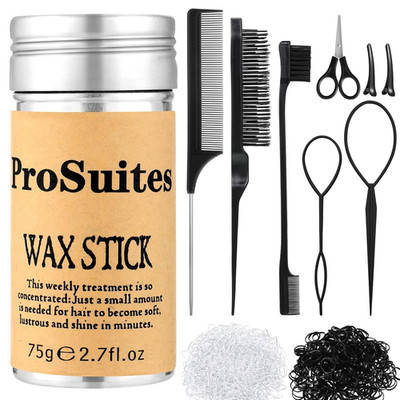 Slick Back Hair Brush with 1000Pcs Hair Rubber Bands,Hair Wax Stick,Elastic Hair