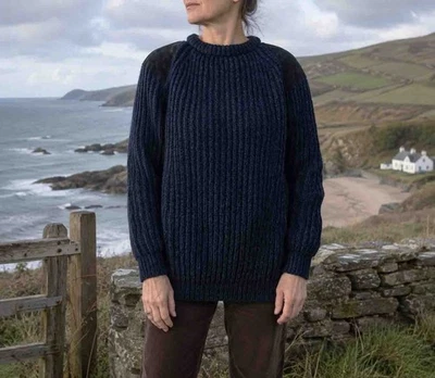 Vintage Chunky Knit Royal Blue Wool Scottish Fisherman Jumper, M-L Antartex - Image 1 of 4