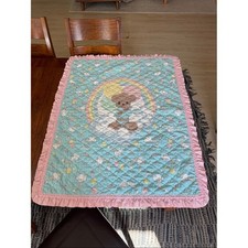 Vintage Previous Moments Baby Blanket Quilt w/ Ruffle Edges approx 45inX37inches