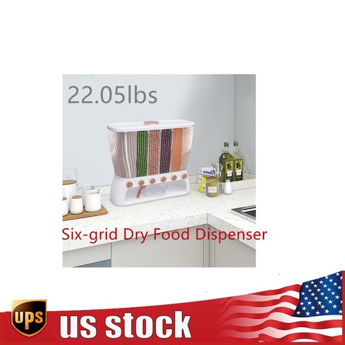 Dry Food Beans Dispenser Wall mounted 6 Grid Beans Grains Storage W/Rice Hopper
