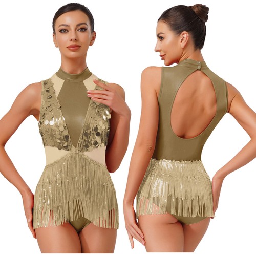 Mujeres Ropa de Baile Body Transparente Vestido Brillante Escenario Baile Disfraz Cha-cha Tango - Imagen 55 de 83