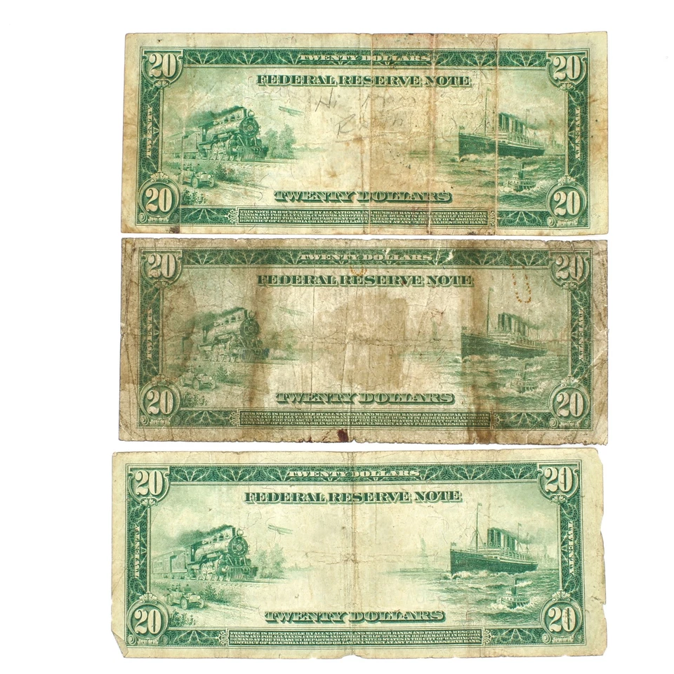 1914 Series $20 Large Federal Reserve Notes United States Lot of 5 NR #C762-2 - Image 3 of 4