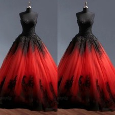 Vintage Black Red Gothic Wedding Dresses Sleeveless Lace Appliques Bridal Gowns