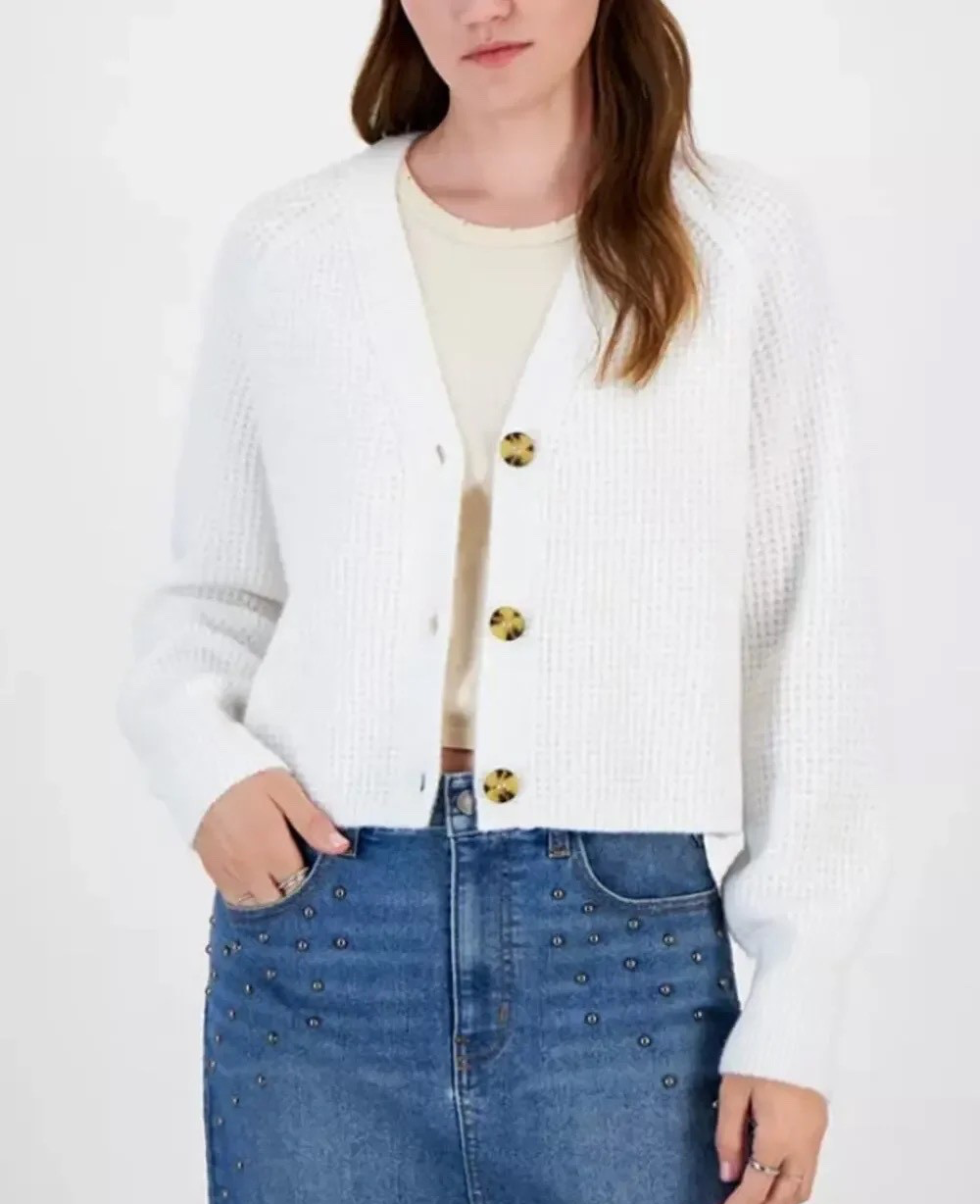 Hippie Rose Women's White Button Front Long Sleeve Cardigan Sweater Size XS NWT