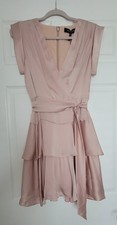 NWT BCBG MAXAZRIA Satin Pink Mini V Neck Dress Tiered Skirt Size 4