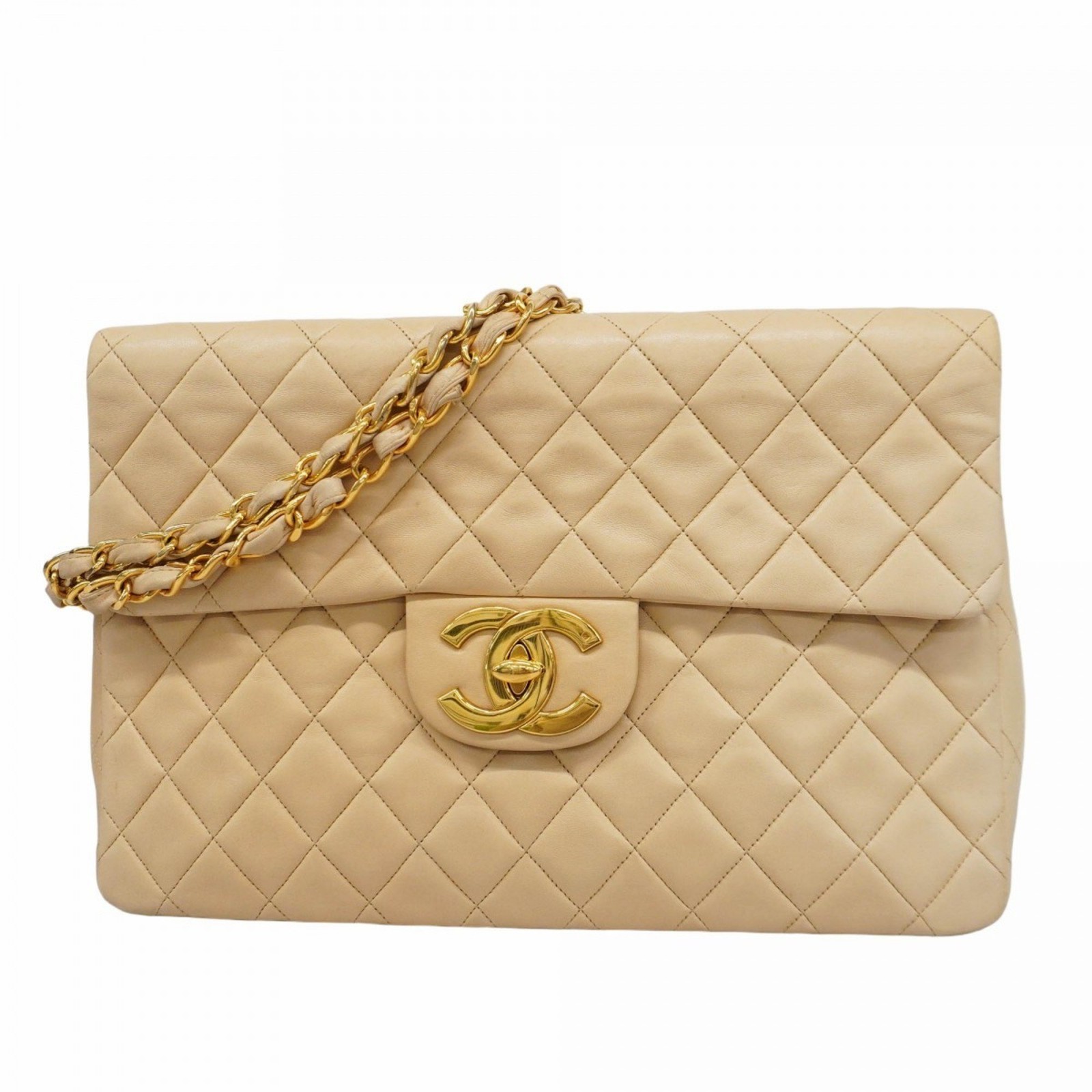 Chanel Deca Matelasse Lambskin Beige Shoulder Bag with Chain Women GZl1a1r9-image