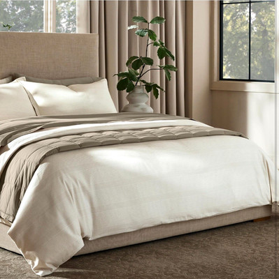 Boll & Branch Flannel Fine Line Stripe Duvet Set Queen Ivory Oak