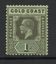 Gold Coast 1913-21 1/-On emerald back Die II SG 79e Mint. (R2042)