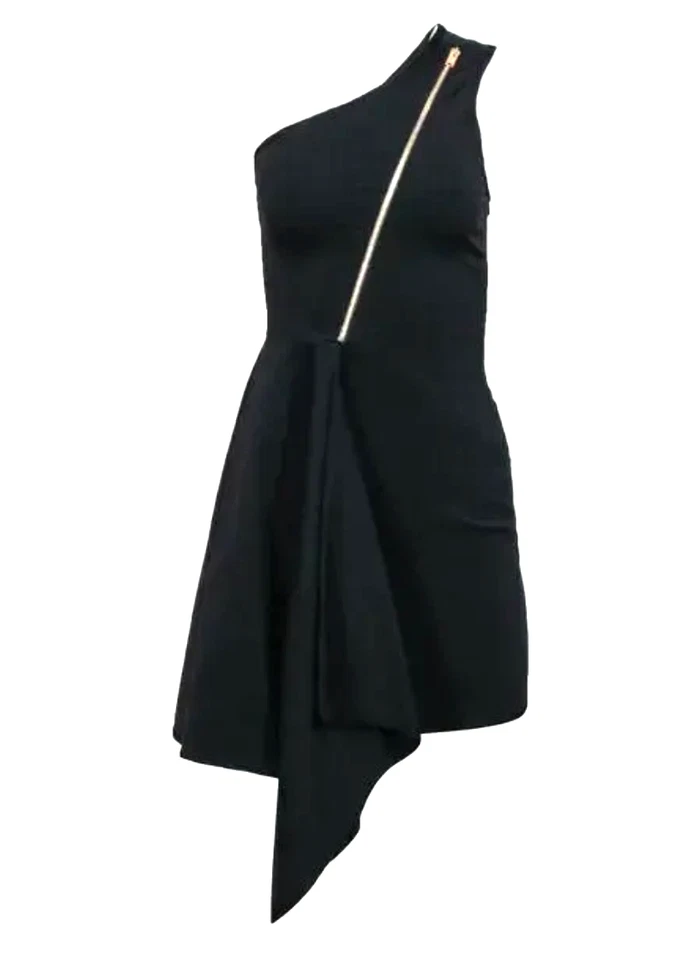 VESTIDO STELLA McCARTNEY Negro Tejido UN HOMBRO Cortina Lateral Cremallera Talla 40 (4-6) S Foto 2 de 4