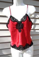 Vintage Victoria's Secret Red w/Black Lace Satin Camisole Size XS /S