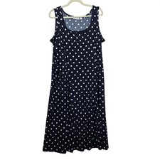 Susan Graver Polka Dot Sleeveless Midi Dress Navy White XL Petite XLP Resortwear