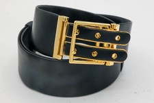 Vintage 1980s Judith Leiber Wide Adjustable Black Belt with Gold Buckle Straps