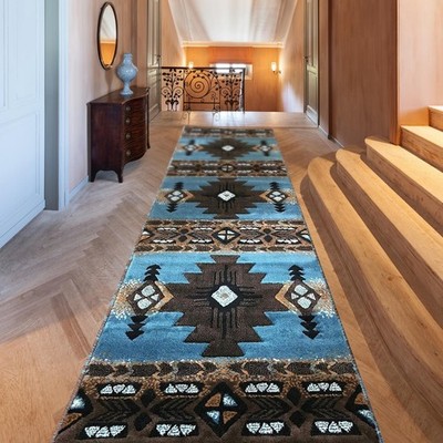 Southwest Tribal Design Area Rug - Soft, Durable, Easy Care Boho Carpet - 2x7 ft