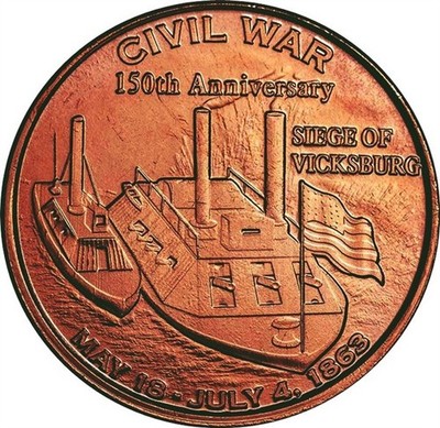 1 oz USA Kupfer Round VICKSBURG Schlachtschiff Amerikanischer Bürgerkrieg